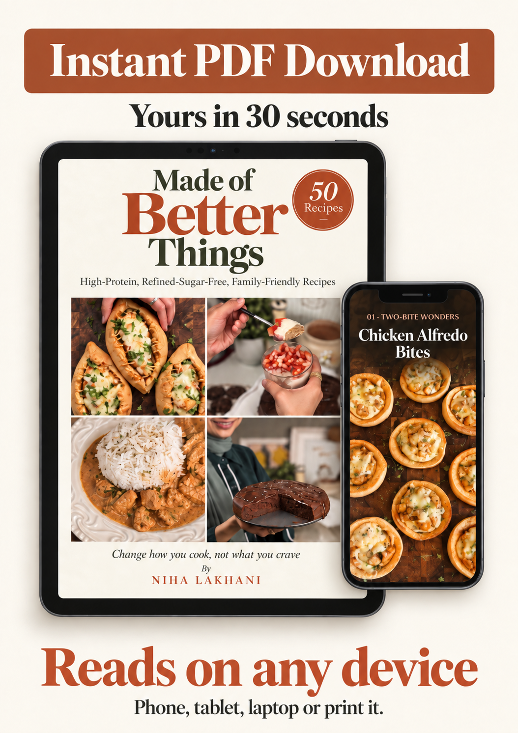 The book on a tablet and phone